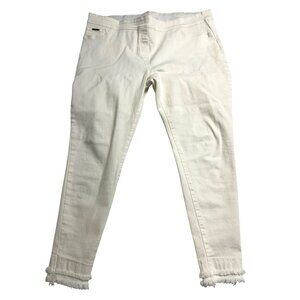 Coco + Carmen Womens White Fray Hem Stretch Pants XXL Cotton Elastic Waistband